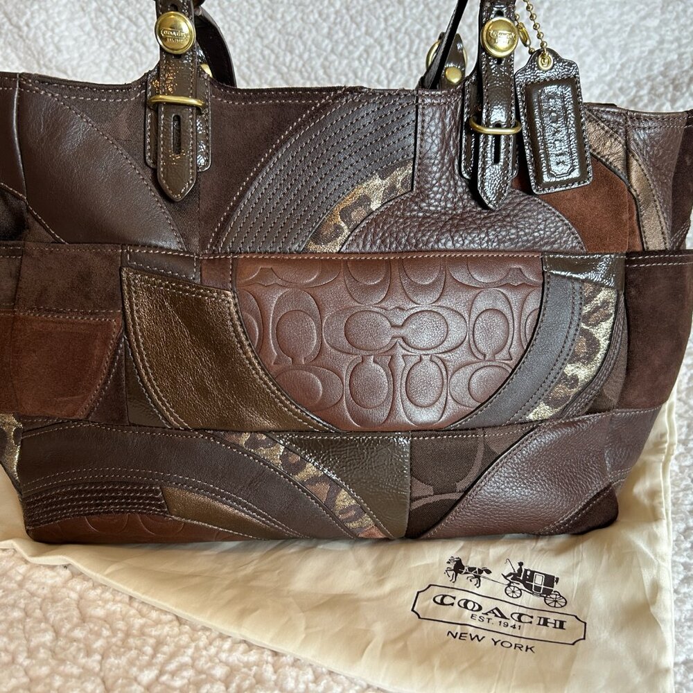 COACH PURSE NWT Patchwork Collection Brown/Gold/Leather/Suede - Picture 3 of 16